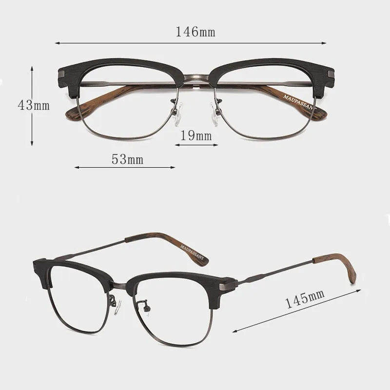 Hdcrafter Men's Full Rim Square Wood Eyeglasses GA00345