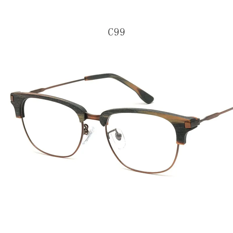 Hdcrafter Men's Full Rim Square Wood Eyeglasses GA00345