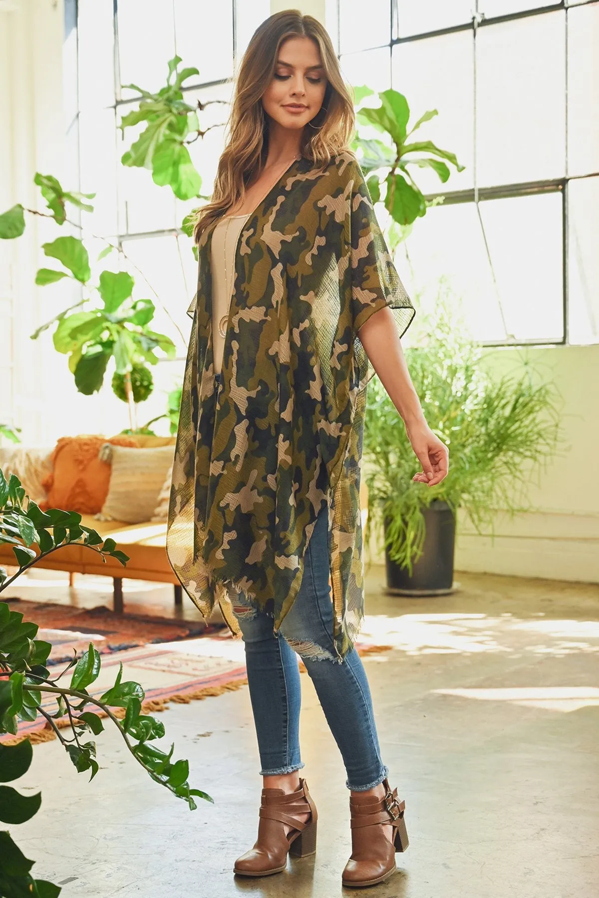 Hdf3082 - Camouflage Kimono