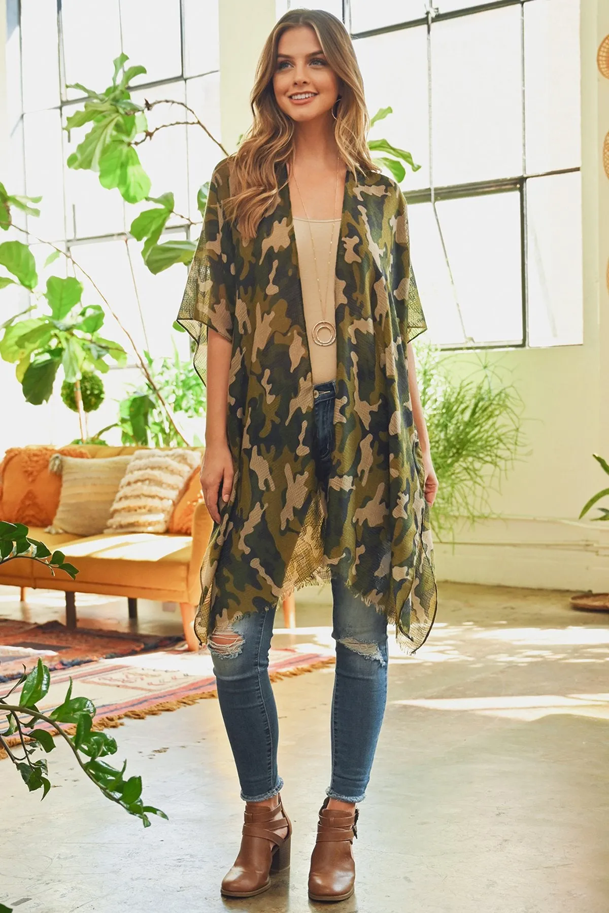 Hdf3082 - Camouflage Kimono