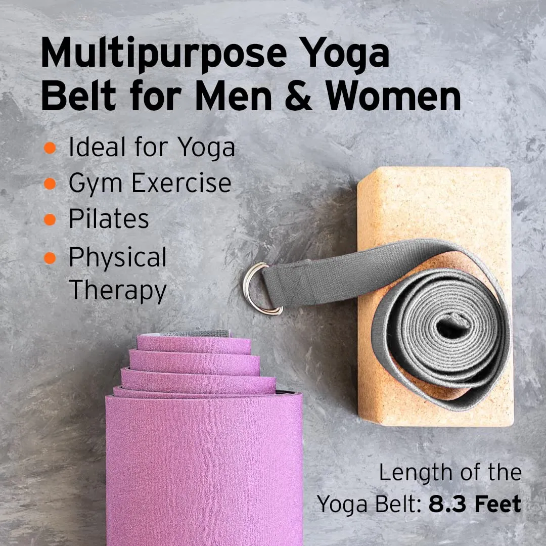 HEAD Yoga Belt for Women & Men | Yoga Strap for Stretching, Therapy, Gymnastics & Pilates with Extra Safe Adjustable D-Ring Buckle | Yoga Accessories for Women | Durable and Comfy Texture | 8.3 Feet, Grey