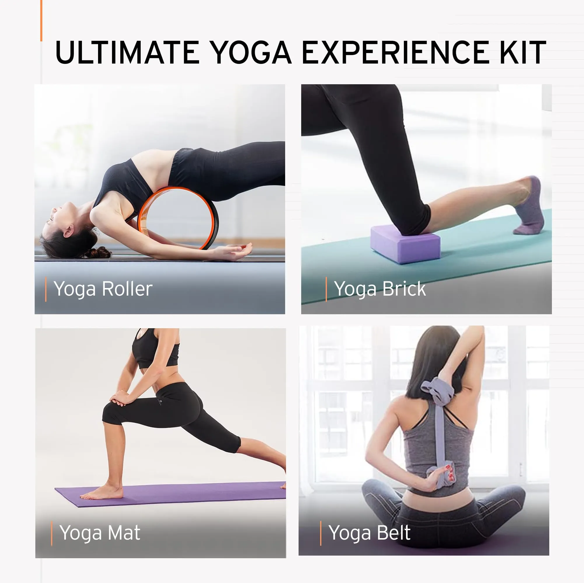 HEAD Yoga Pilates Kit | Yoga Set | Anti-Skid PVC Yoga Mat (6MM) | Yoga Block Set of 2 EVA Foam | Yoga Wheel ABS Material | Yoga Belt 8.3 Feet | Equipment for Workout - Men & Women | Improves Strength