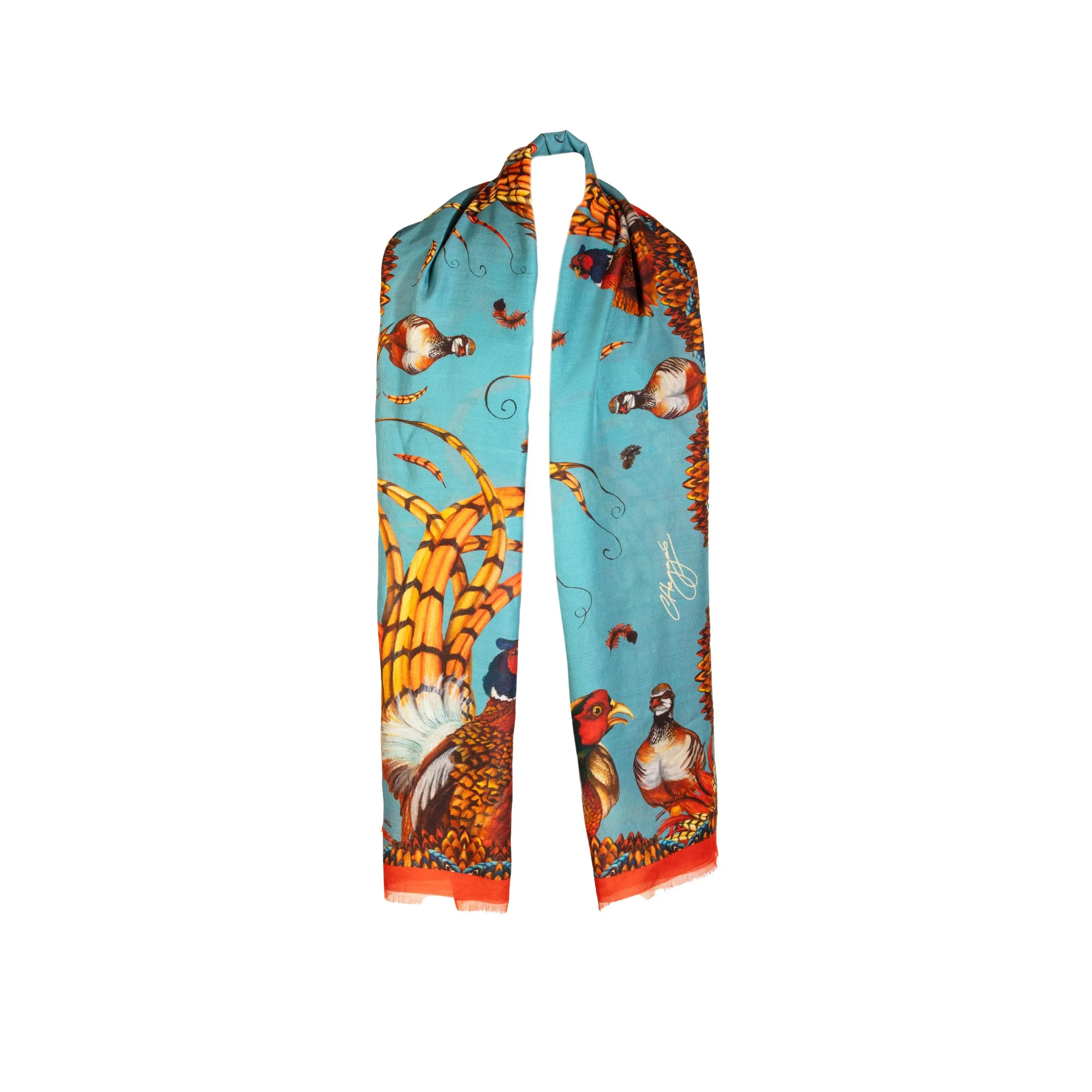 Heads or Tails Duck Egg Blue and Rust Wool Silk Wrap Scarf