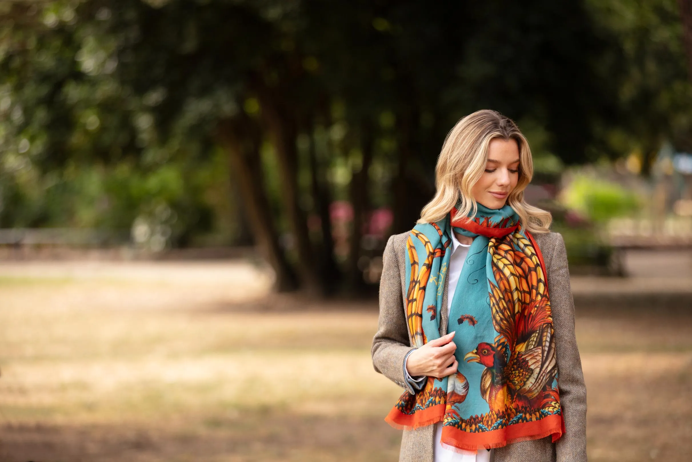 Heads or Tails Duck Egg Blue and Rust Wool Silk Wrap Scarf