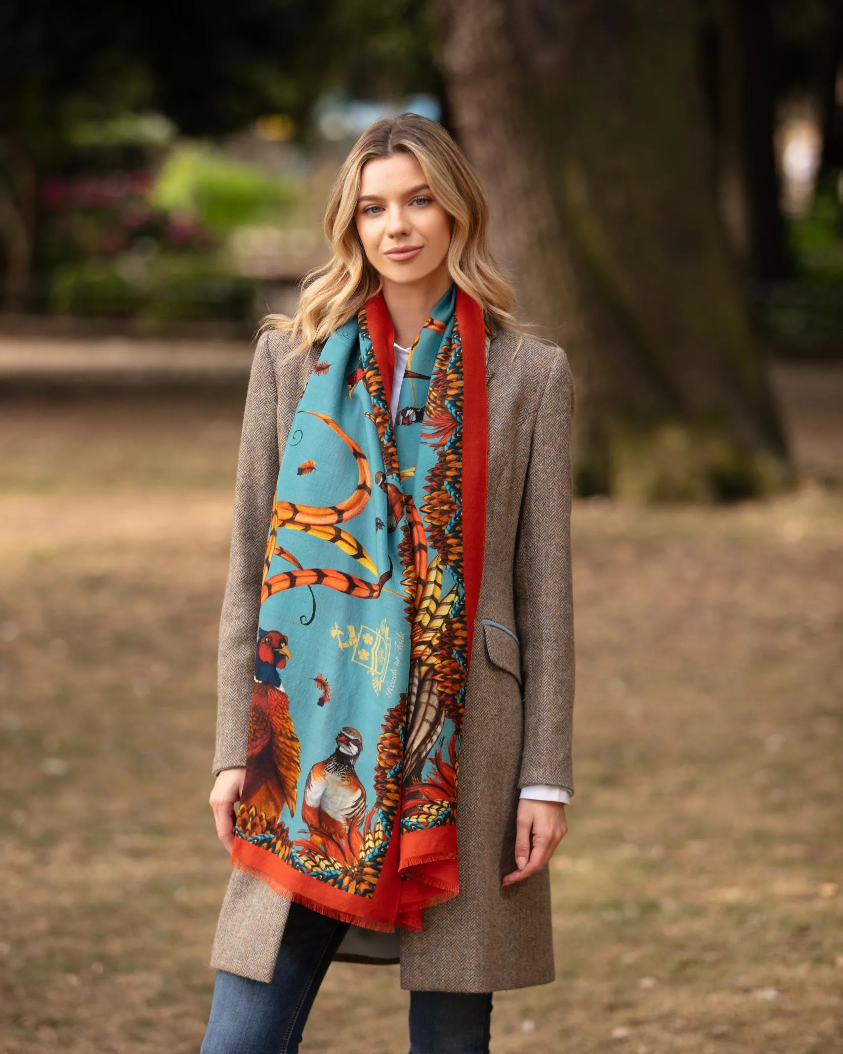 Heads or Tails Duck Egg Blue and Rust Wool Silk Wrap Scarf