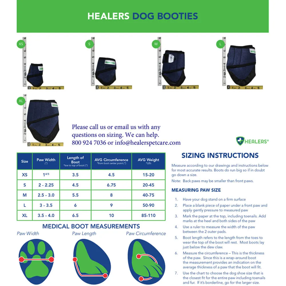 Healers Medical Dog Boots, Box Set of 2 boots & 2 Gauze Pads