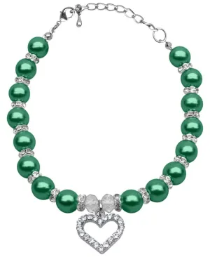 Heart and Pearl Necklace Emerald Green Md (8-10)