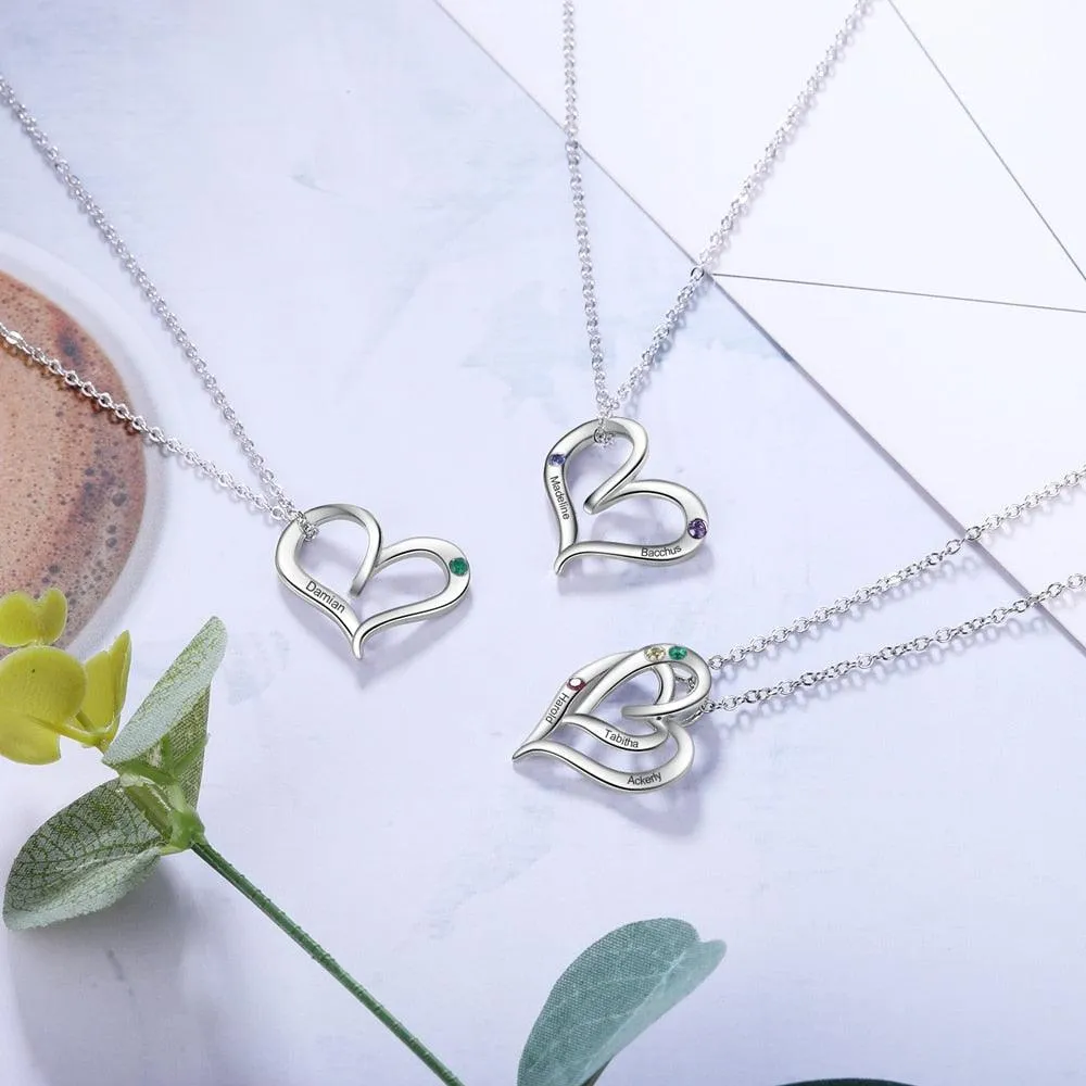 Heart Charm Necklace- 3-Name Engraving Necklace Trendy Necklace for Women