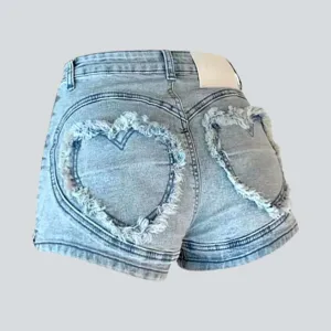 Heart embroidery women's denim shorts