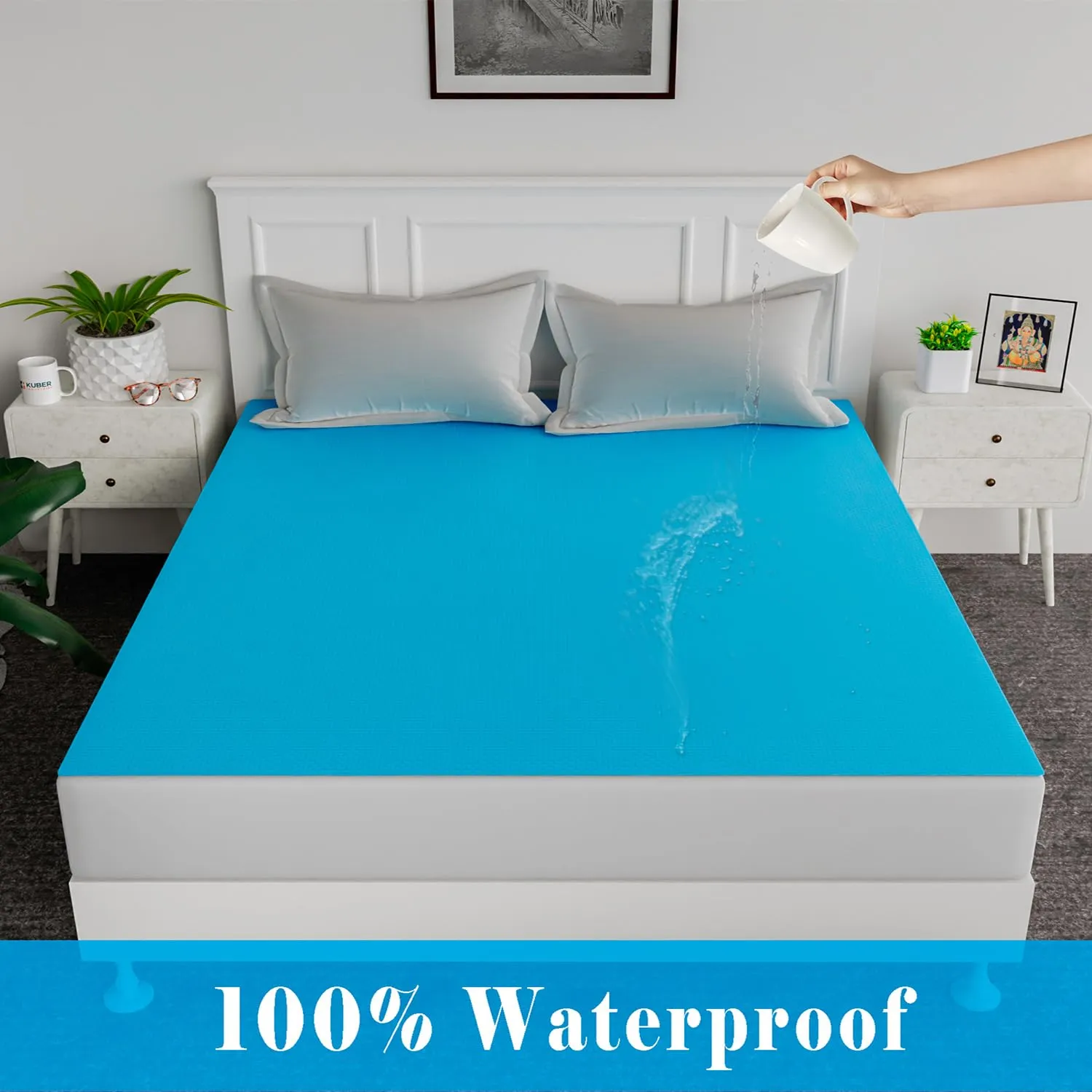 Heart Home Baby Bedsheet | PVC Self Check Mattress Protector Sheet | Waterproof Double Bedsheet for Babies and Adult | 80x80 Inch | Sky Blue