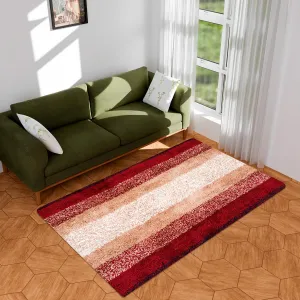 Heart Home Carpet | Shaggy Carpet for Living Room | Fluffy Carpet for Bedroom | Maroon Patta Rainbow Carpet | Floor Carpet Rug | Non-Slip Bedside Rug | 3x5 Feet | Cream