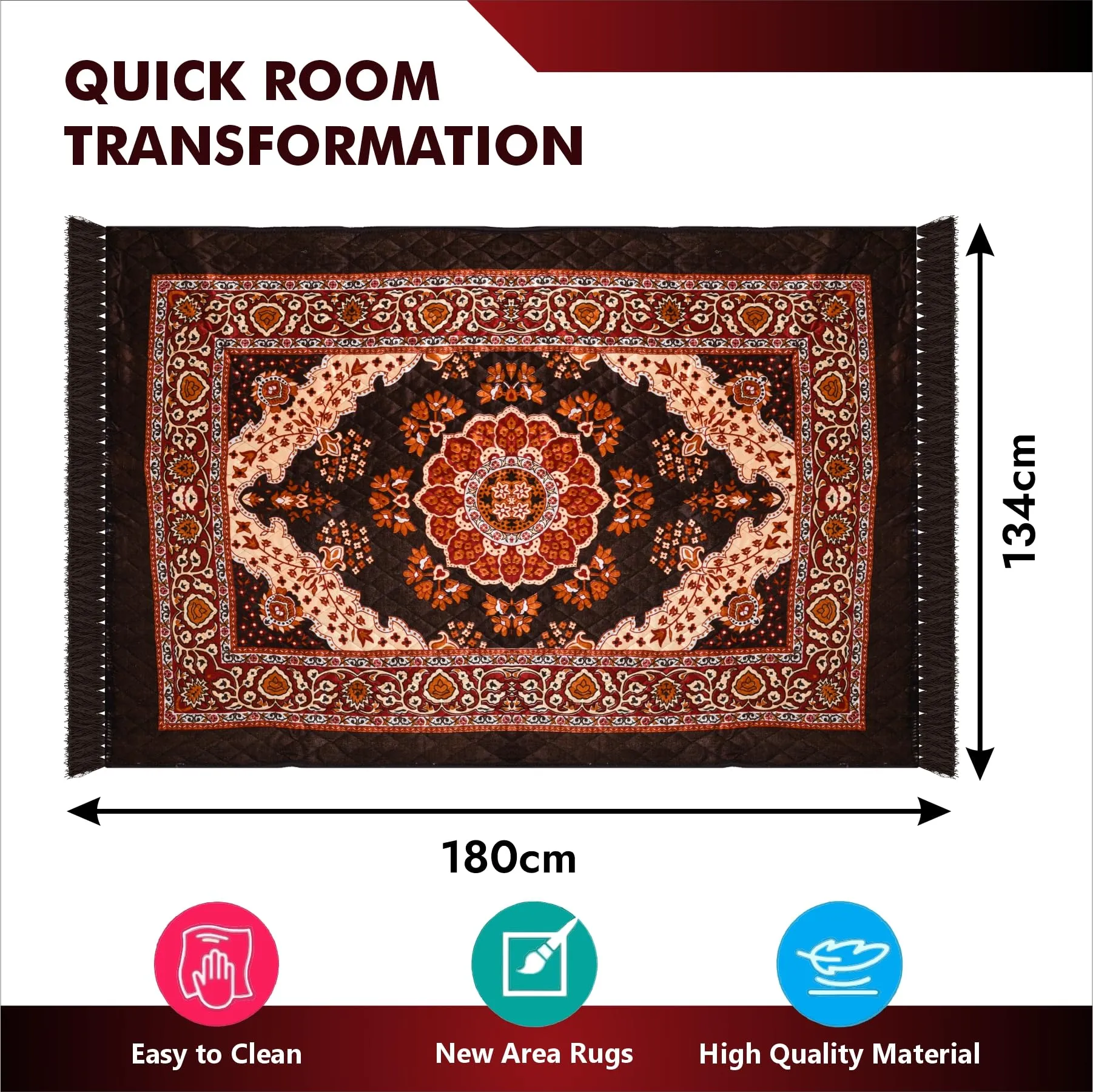 Heart Home Carpet|Velvet Carpet-Rug for Home D�cor|Carpet Rug for Bedroom|Carpet for Living Room|Prayer-Yoga Mat|Carpet for Hall|4x6 Ft|Brown