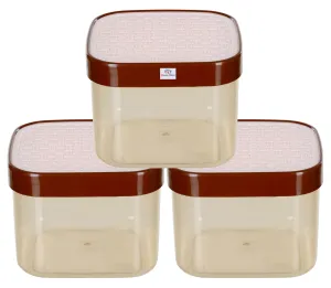 Heart Home Check Deisgn Lid Multi Purpose Plastic Container,1200ml, Set of 3 (White)