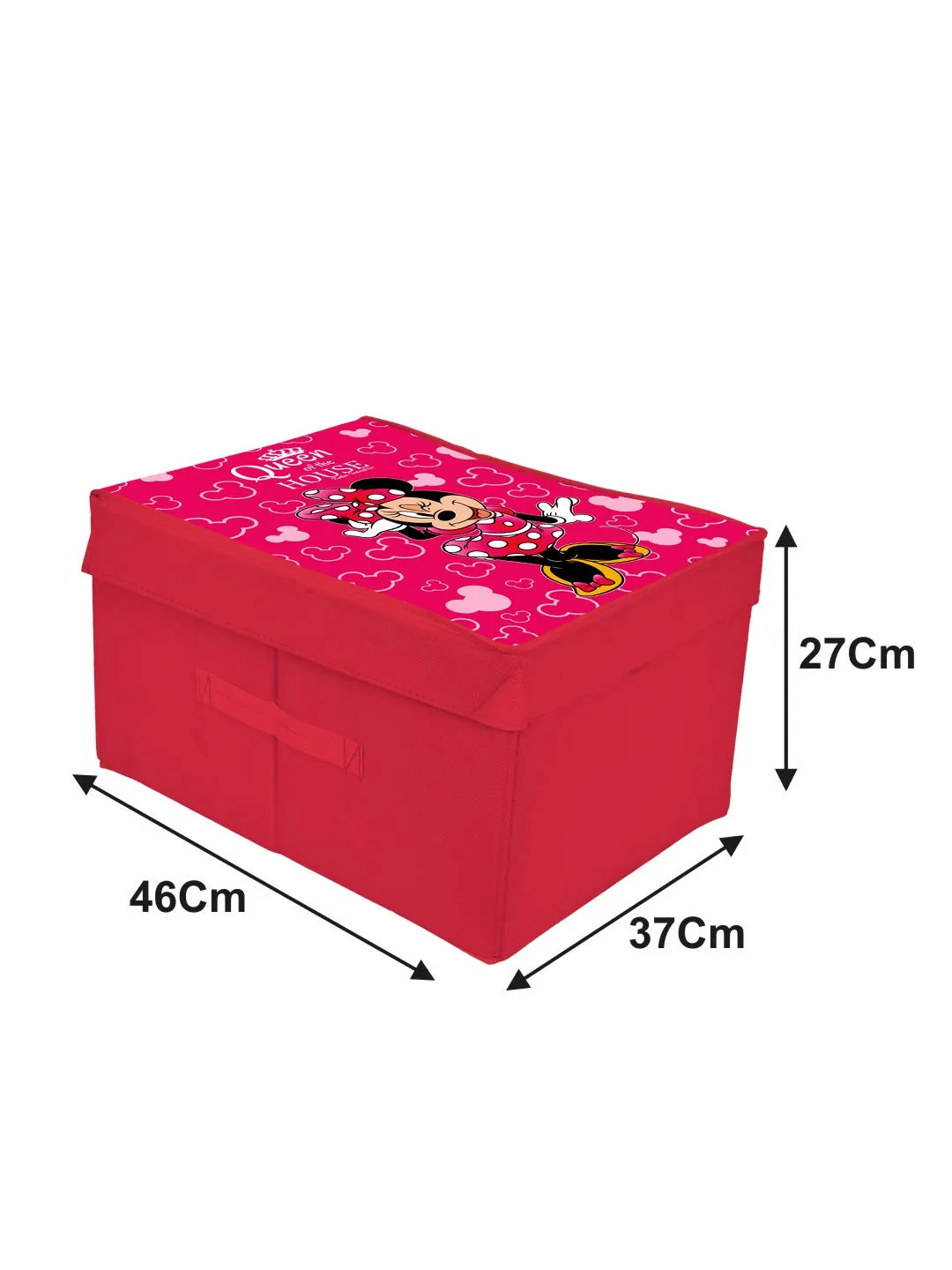 Heart Home Disney Minnie Print Non Woven Flodable Storage Box/Organizer With Lid Handle|Storage Box For Clothes|Toy Storage Box Large Size (Pink)