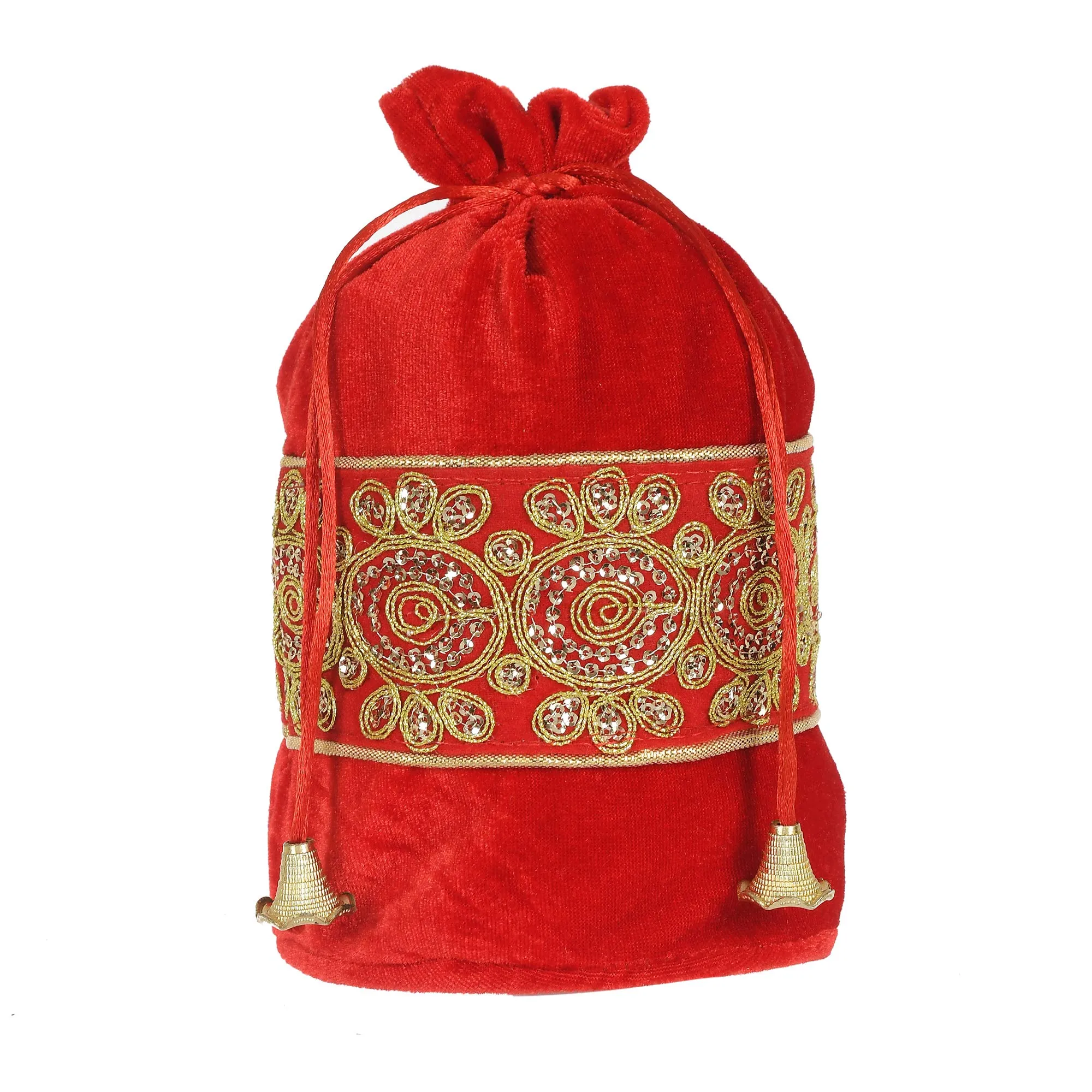 Heart Home Embroidered Design Drawstring Potli Bag Party Wedding Favor Gift Jewelry Bags-Pack of 2 (Red & Yellow)