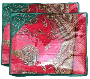 Heart Home Embroidery Design Non Woven 3" inch Foldable, Lightweigth Saree Cover/Clothes Organiser For Wardrobe With Transparent Top- Pack of 2 (Green)