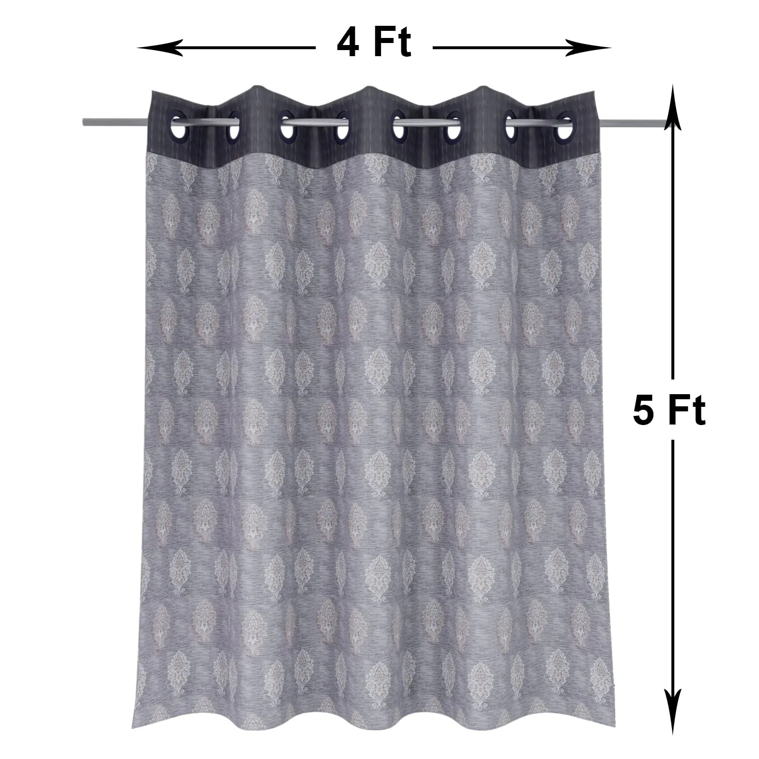 Heart Home Faux Silk Decorative 5 Feet Window Curtain | Damask Print Darkening Blackout | Drapes Curtain with 8 Eyelet for Home & Office (Gray)