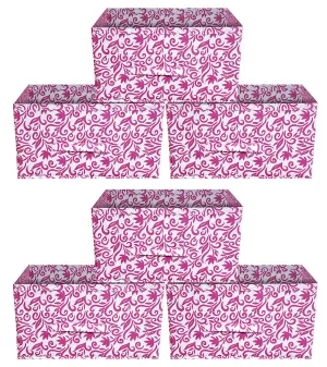 Heart Home Floral Printed Multipurposes Rectangular Flodable Storage Box, Drawer Storage and Cloth Organizer- Pack of 6 (Pink)-HS43HEARTH26309