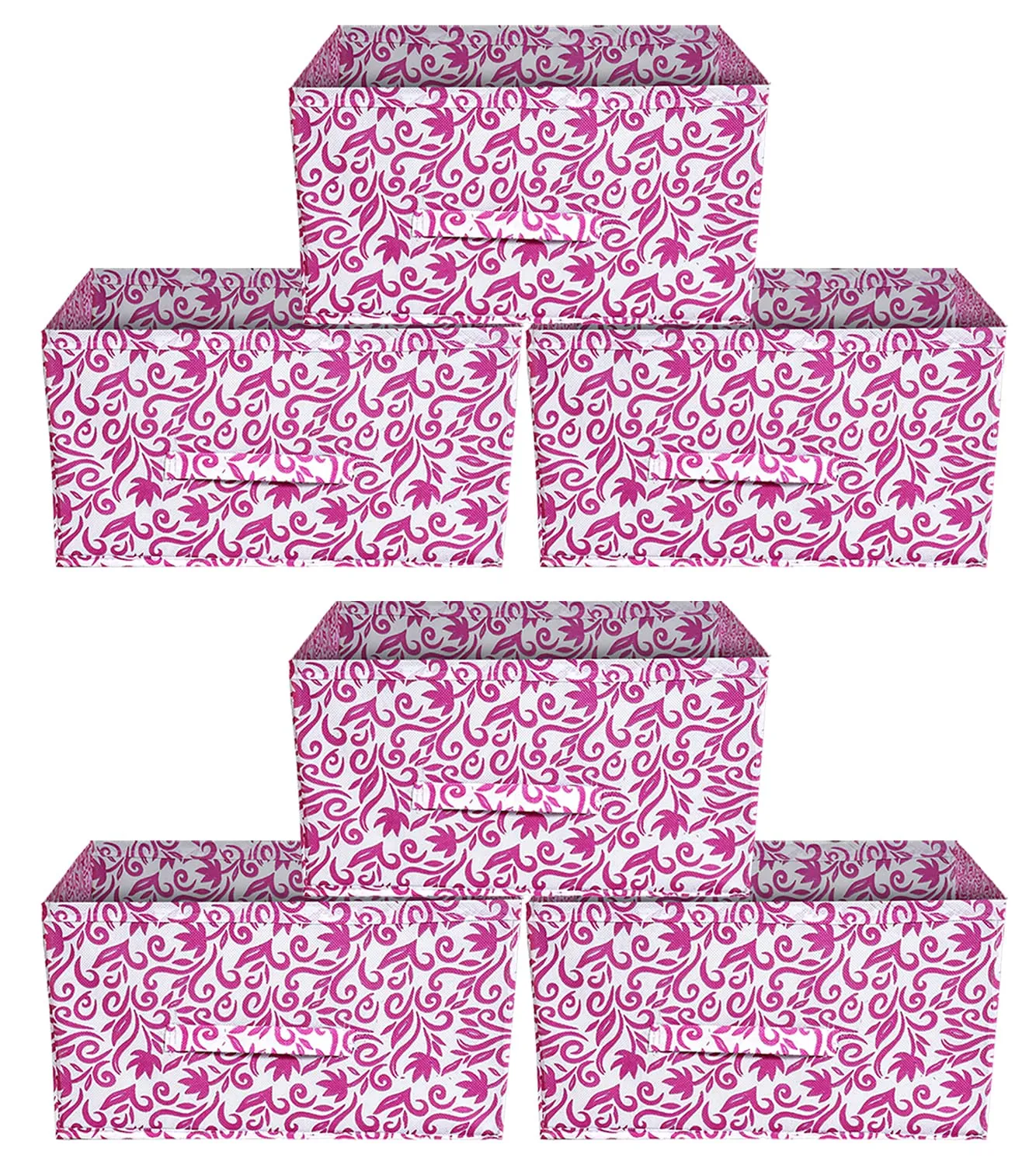 Heart Home Floral Printed Multipurposes Rectangular Flodable Storage Box, Drawer Storage and Cloth Organizer- Pack of 6 (Pink)-HS43HEARTH26309