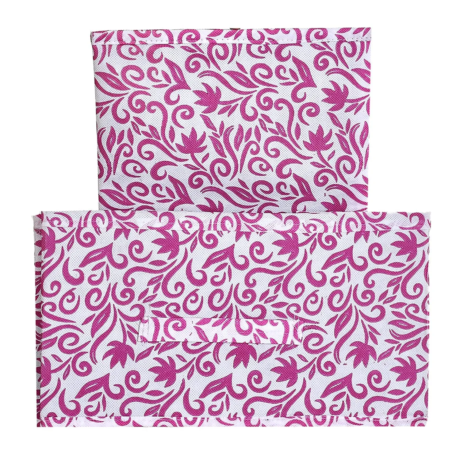 Heart Home Floral Printed Non-Woven Rectangular Flodable Cloth Storage Box/Drawer- Pack of 2 (Pink)-HS43HEARTH26302