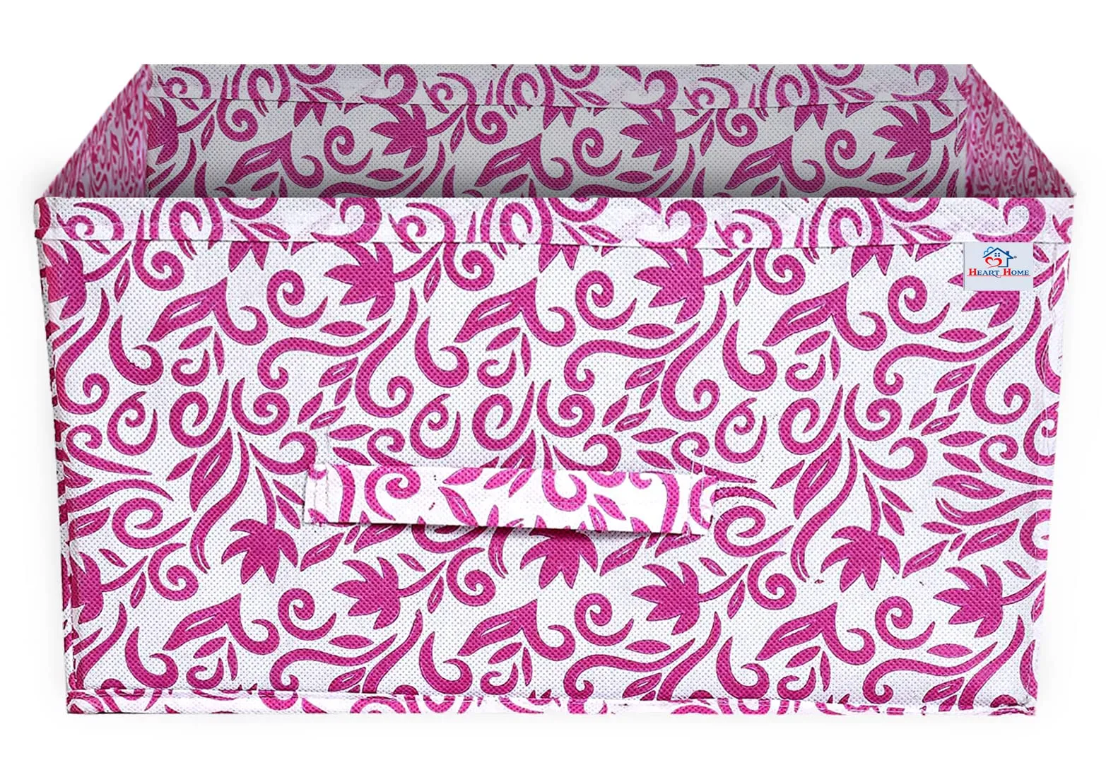 Heart Home Floral Printed Non-Woven Rectangular Flodable Cloth Storage Box/Drawer- Pack of 2 (Pink)-HS43HEARTH26302