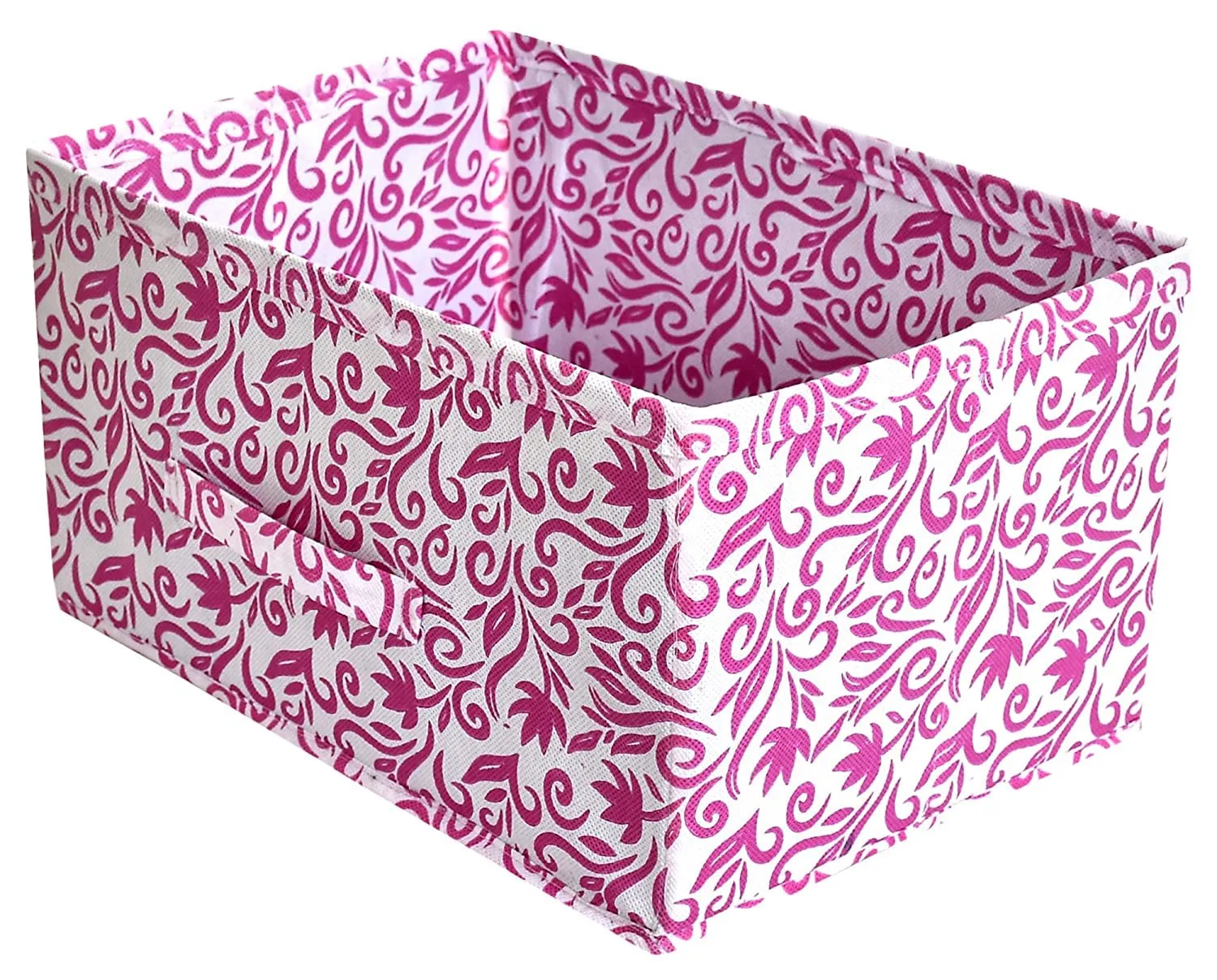 Heart Home Floral Printed Non-Woven Rectangular Flodable Cloth Storage Box/Drawer- Pack of 2 (Pink)-HS43HEARTH26302