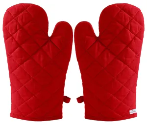 Heart Home Heat Resistant Cotton Kitchen Oven Mitt Microwave Glove Set, Non-Slip Grip and Hanging Loop for Kitchen, Cooking, Baking, Set of 2 (Red), Standard (HS_37_HEARTH020598)