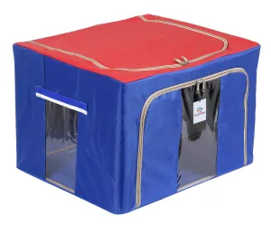 Heart Home Large Clear Window Storage Bins Foldable Fabric Storage Bins Boxes for Clothes - Stackable Container Organizer Set with Carrying Handles(Blue & Red)-HEART12257, standard