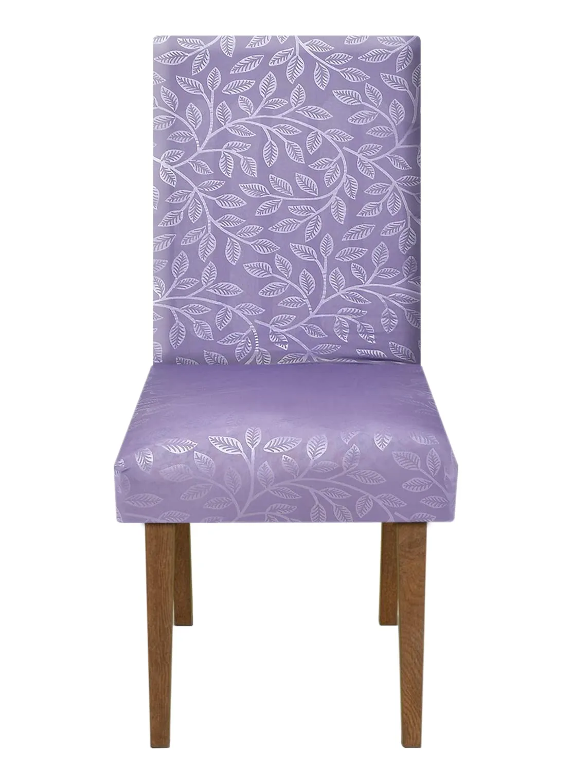 Heart Home Leaf Printed Polyester Stretchable Elastic Dining Chair Cover/Seat Slipcover/Seat Protector- Pack of 2 (Purple)-50HH0946