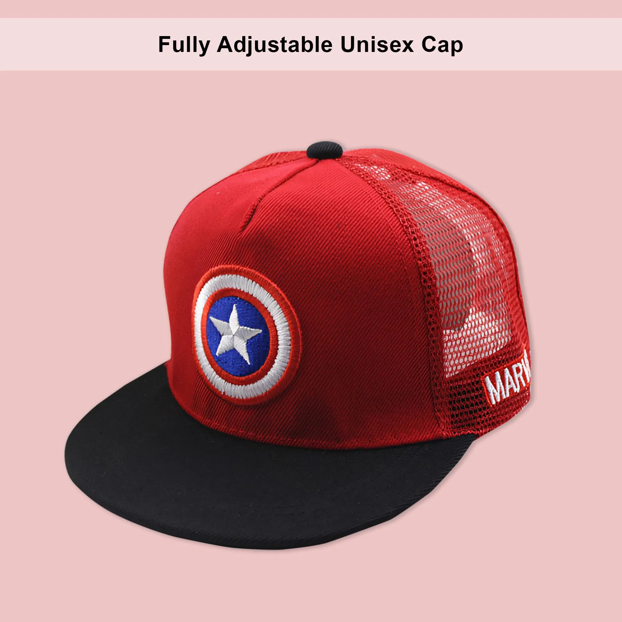 Heart Home Marvel Captain America Cap | Adjustable Cap for Boys and Girls | Cartoon Character Printed Little Cap for Kids |Cap for 7-12 Year Old Baby Girls and Boys |QI0066-B | Red