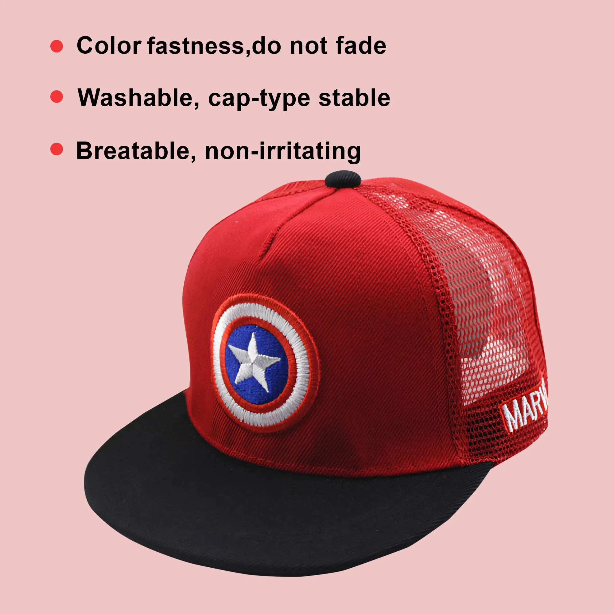 Heart Home Marvel Captain America Cap | Adjustable Cap for Boys and Girls | Cartoon Character Printed Little Cap for Kids |Cap for 7-12 Year Old Baby Girls and Boys |QI0066-B | Red