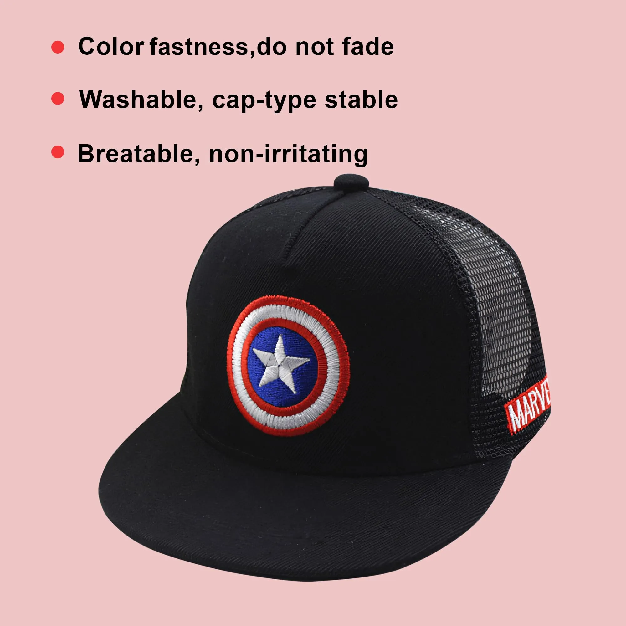 Heart Home Marvel Captain America Cap | Adjustable Cap for Boys and Girls | Cartoon Character Printed Little Cap for Kids | Cap for 7-12 Year Old Baby Girls and Boys | QI0066-C | Black