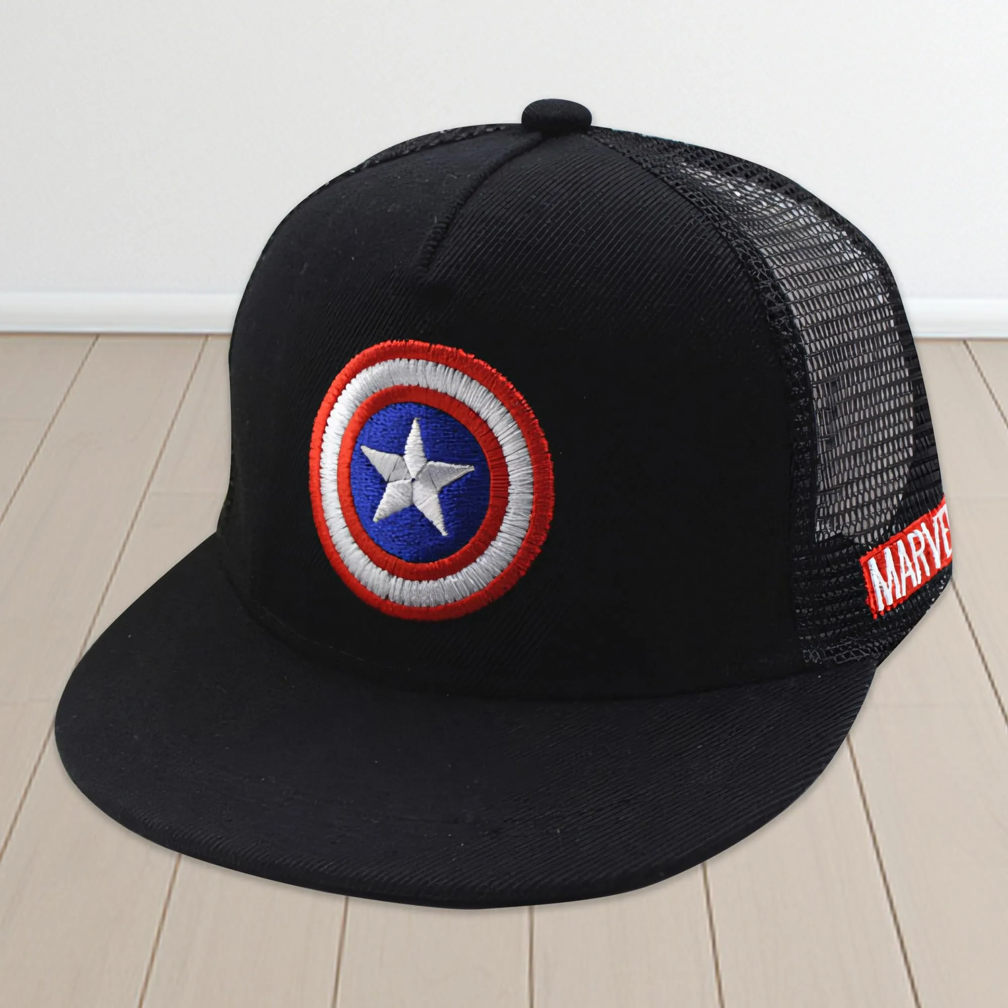 Heart Home Marvel Captain America Cap | Adjustable Cap for Boys and Girls | Cartoon Character Printed Little Cap for Kids | Cap for 7-12 Year Old Baby Girls and Boys | QI0066-C | Black