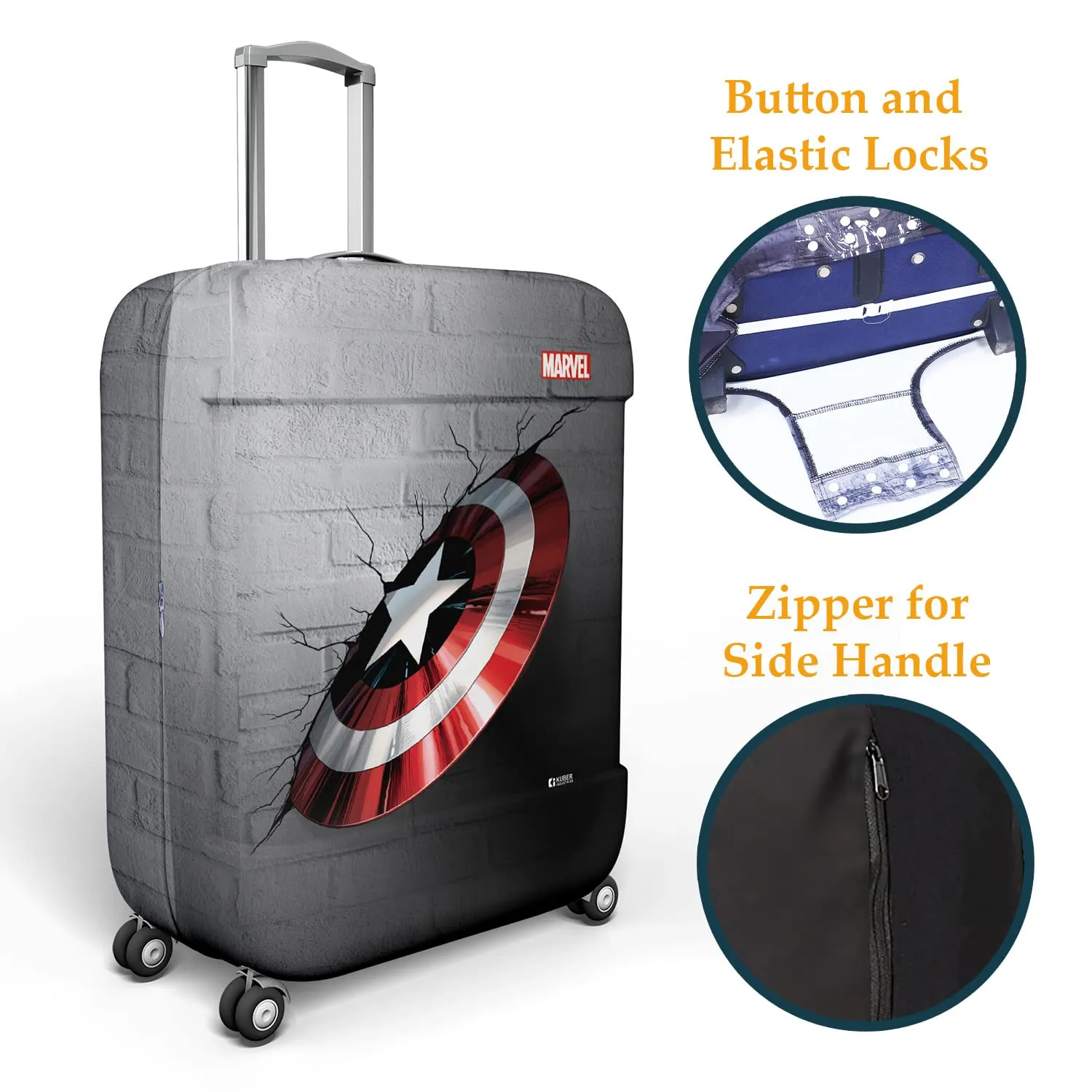 Heart Home Marvel Captain America Shield Luggage Cover | Polyester Travel Suitcase Cover | Washable | Stretchable Suitcase Cover | 18-22 Inch-Small | 26-30 Inch-Large | Pack of 2 | Gray