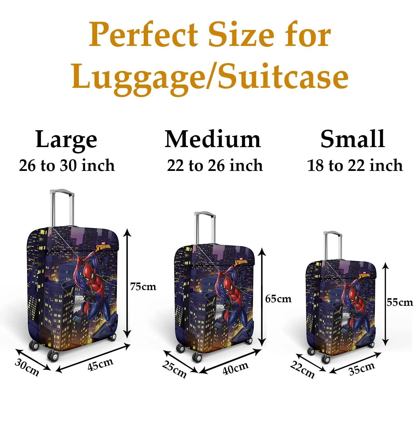 Heart Home Marvel Spiderman Luggage Cover | Polyester Travel Suitcase Cover | Washable | Stretchable Suitcase Protector | 18-22 Inch | Small | Multicolor