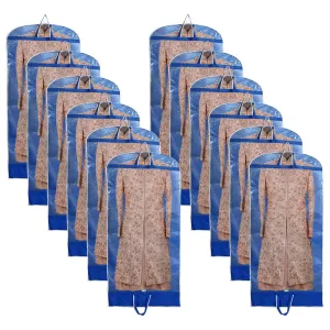 Heart Home Non Woven Foldable Long Tranasparent Garment Cover For for Sherwani, Coat, Kurti & More With Zipper- Pack of 12 (Blue)-47HH01273