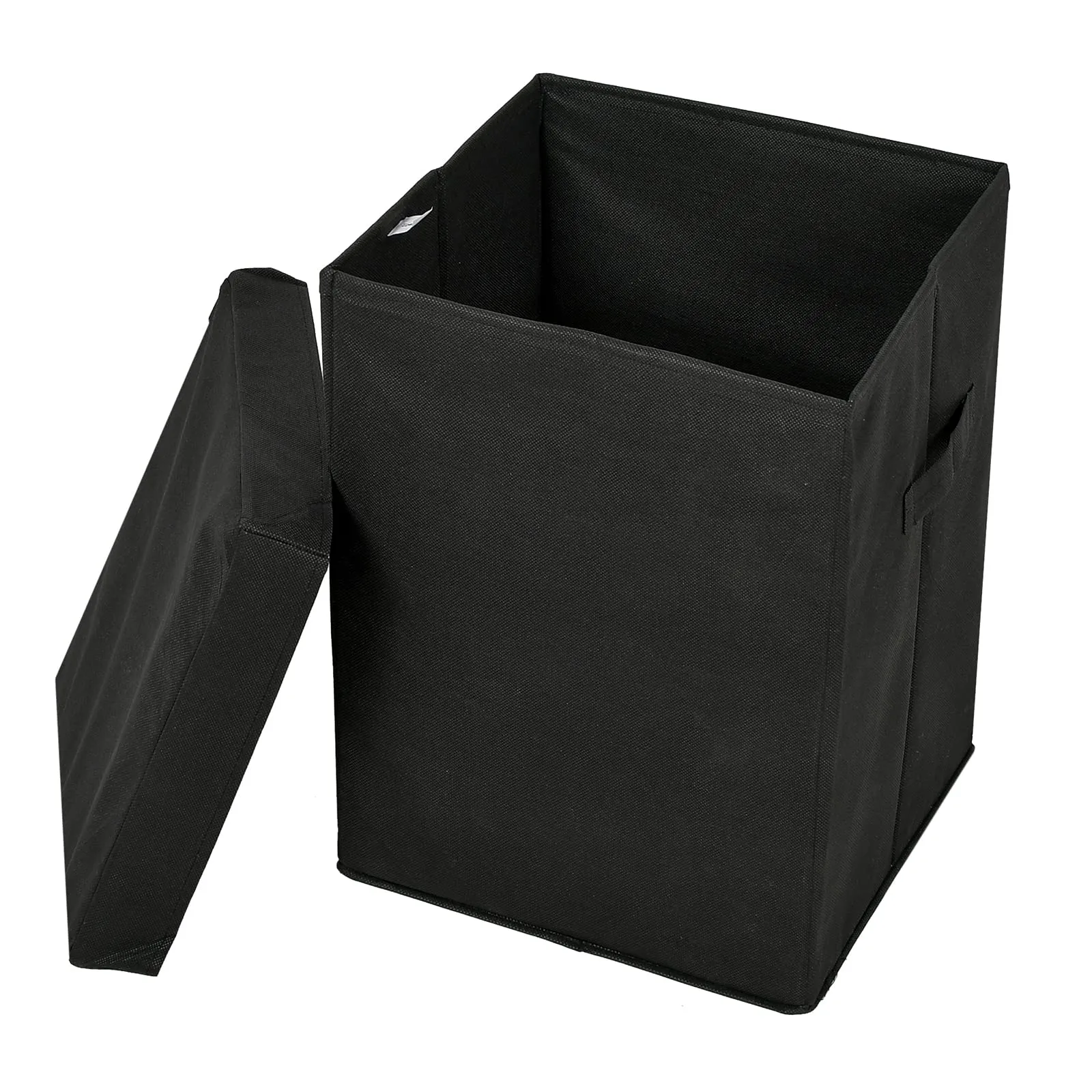 Heart Home Non-Woven Laundry Basket, Clothes Hamper For Laundry Closet, Bedroom, Bathroom With Lid & Handles- Pack of 2 (Black)-44HH0192