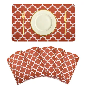 Heart Home Placemat | Placemats for Dining Room | Anti-Slip Table Mat Set | Placemats for Kitchen Table | Dining Table Placemats | Hexagon-Design Placemat | 6 Piece Set | Red