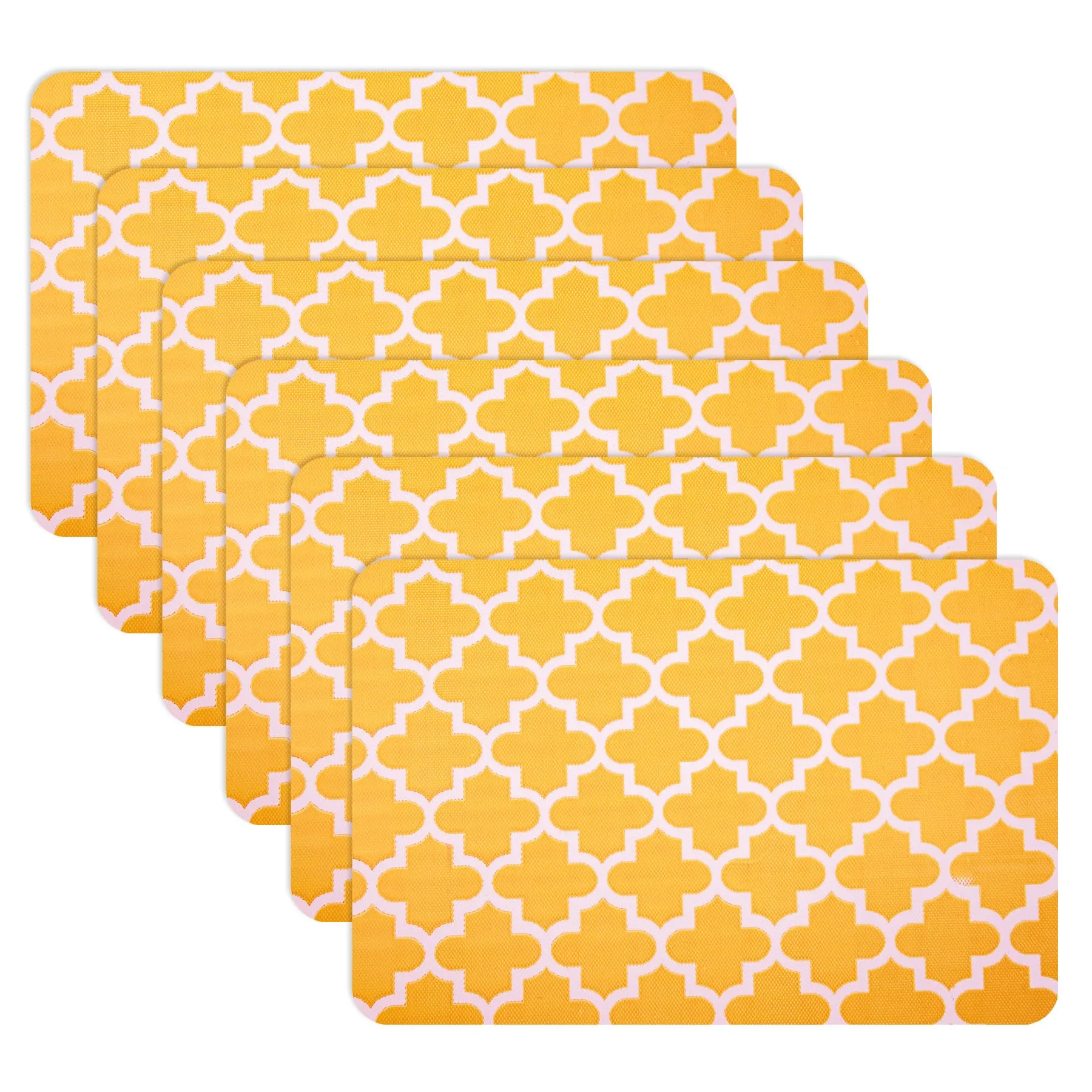 Heart Home Placemat | Placemats for Dining Room | Anti-Slip Table Mat Set | Placemats for Kitchen Table | Dining Table Placemats | Hexagon-Design Placemat | 6 Piece Set | Yellow