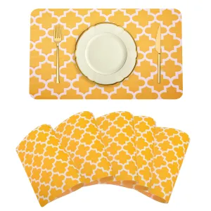 Heart Home Placemat | Placemats for Dining Room | Anti-Slip Table Mat Set | Placemats for Kitchen Table | Dining Table Placemats | Hexagon-Design Placemat | 6 Piece Set | Yellow