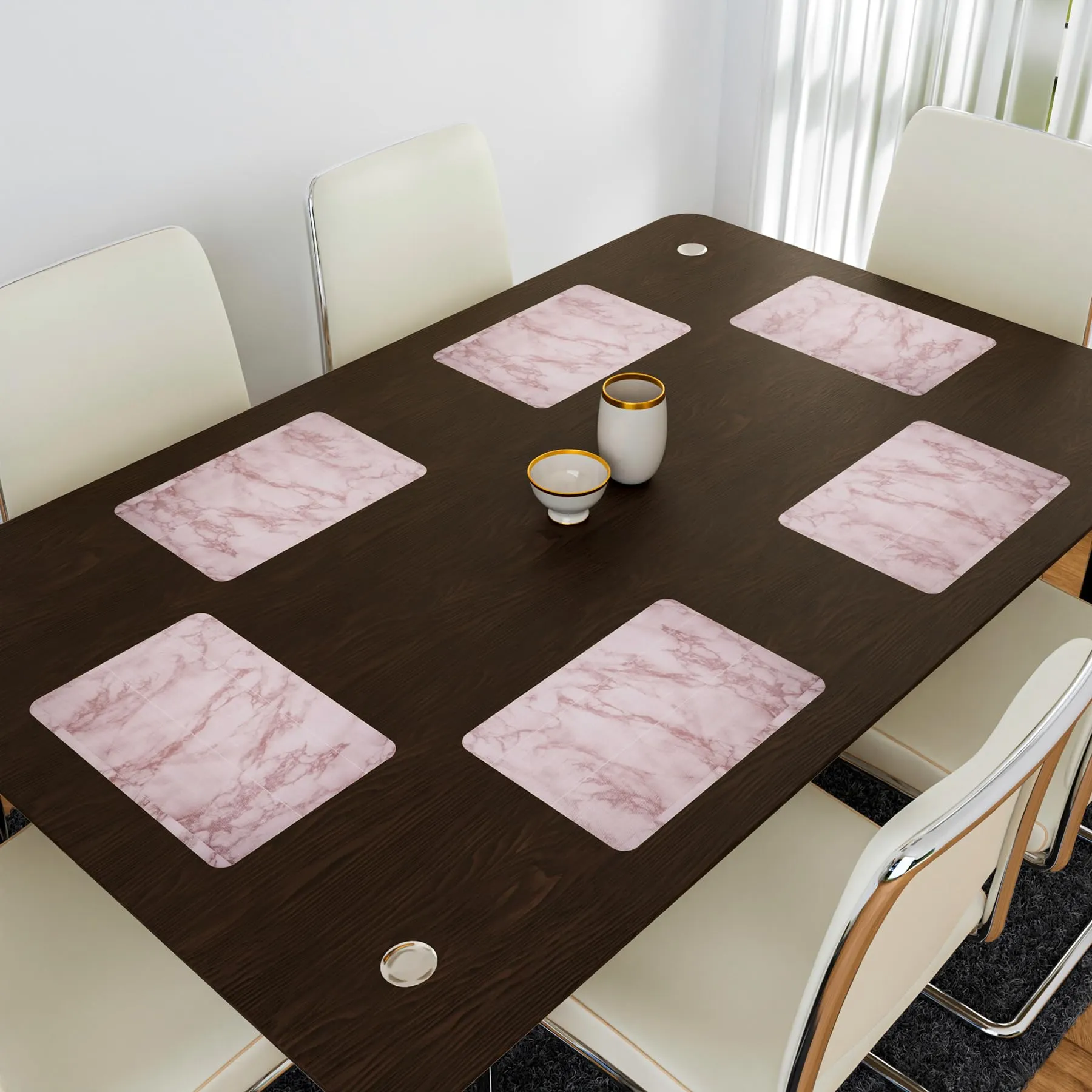 Heart Home Placemat | Placemats for Dining Room | Anti-Slip Table Mat Set | Placemats for Kitchen Table | Dining Table Placemats | Marble Placemat | 6 Piece Set | Pink