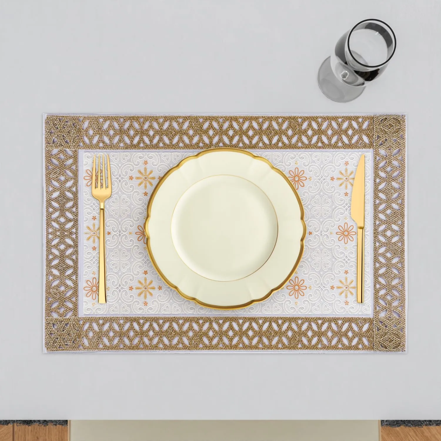 Heart Home Placemat | Placemats for Dining Room | Desginer Table Mat Set | Placemats for Kitchen Table | Dining Table Mats | Flower Maiva Placemat | 6 Piece Set | Cream