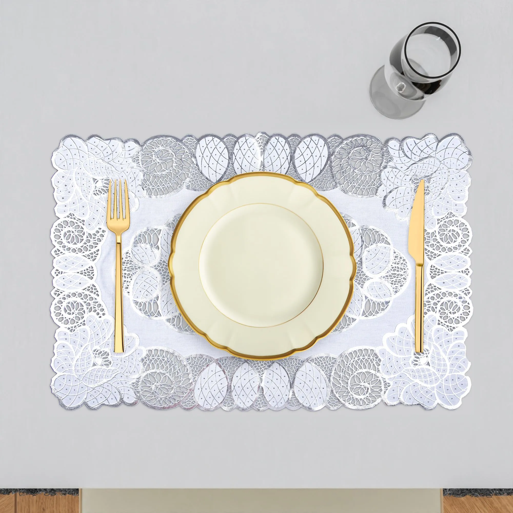 Heart Home Placemat | Placemats for Dining Room | Designer Table Mat Set | Placemats for Kitchen | Side Placemats | Table Placemat Set | Medium | 4 Piece Set | 14x20 | Silver