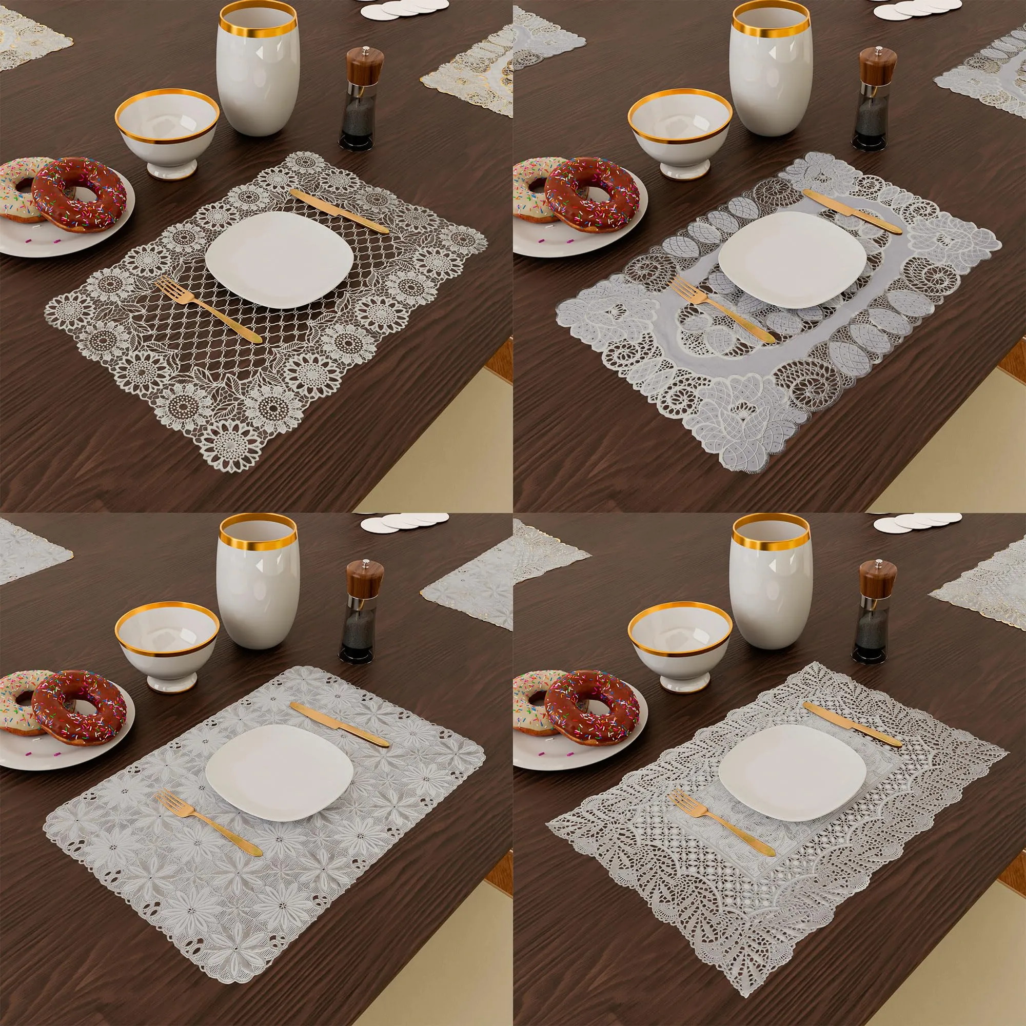 Heart Home Placemat | Placemats for Dining Room | Designer Table Mat Set | Placemats for Kitchen | Side Placemats | Table Placemat Set | Medium | 4 Piece Set | 14x20 | Silver