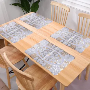 Heart Home Placemat | Placemats for Dining Room | Designer Table Mat Set | Placemats for Kitchen | Side Placemats | Table Placemat Set | Medium | 4 Piece Set | 14x20 | Silver