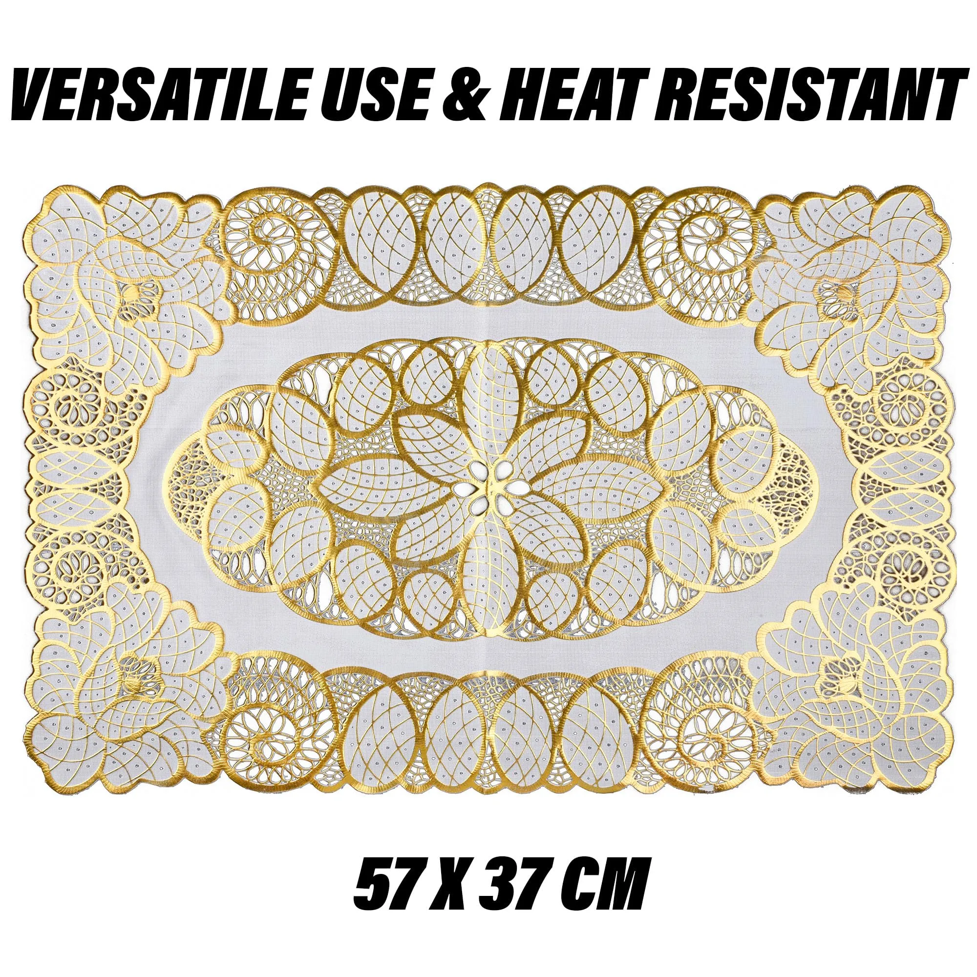 Heart Home Placemat | Placemats for Dining Room | Designer Table Mat Set | Placemats for Kitchen | Side Placemats | Table Placemat Set | Medium | 6 Piece Set | 14x20 | Golden