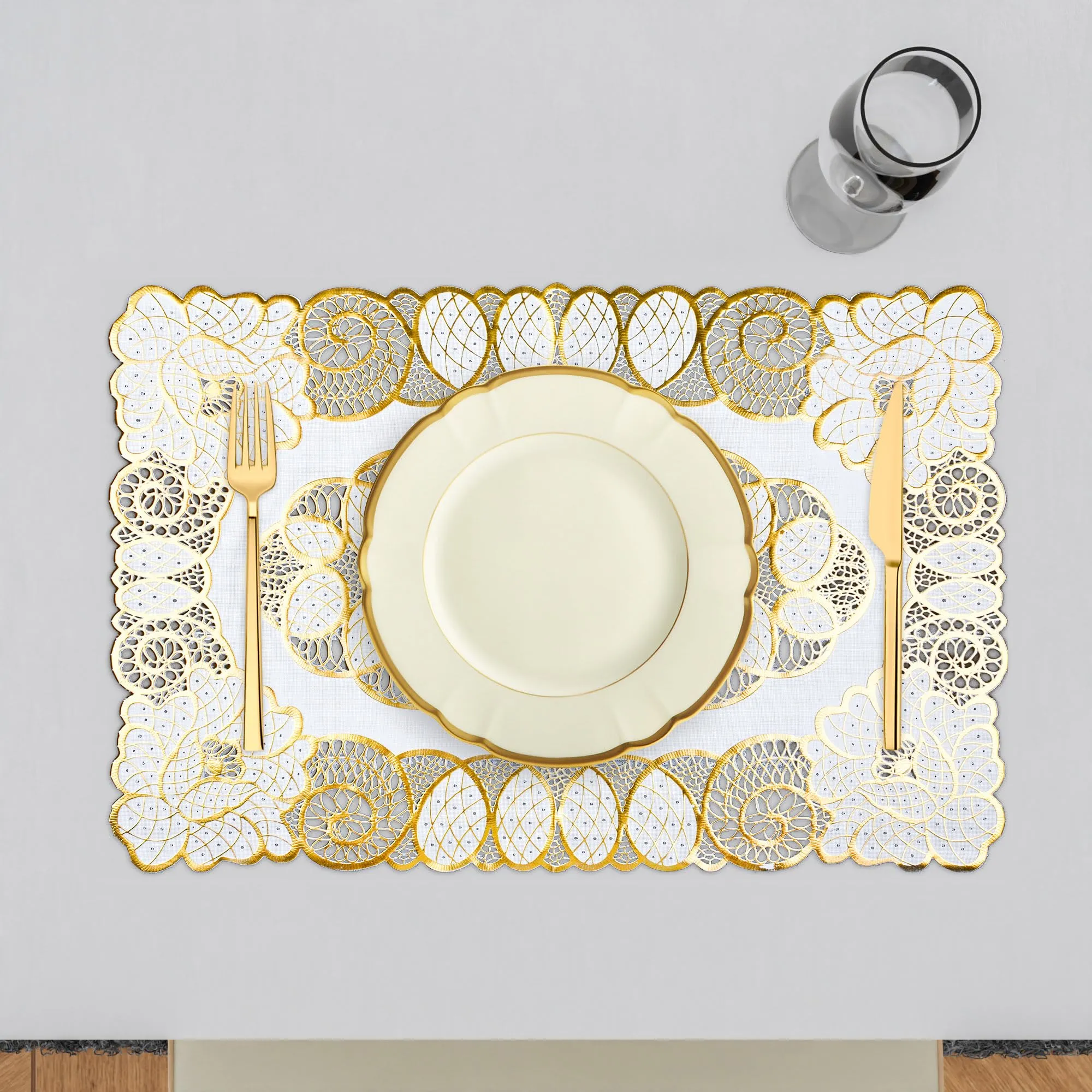 Heart Home Placemat | Placemats for Dining Room | Designer Table Mat Set | Placemats for Kitchen | Side Placemats | Table Placemat Set | Medium | 6 Piece Set | 14x20 | Golden