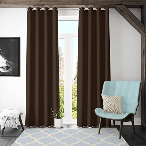 Heart Home Polyester Decorative 5 Feet Window Curtain Darkening Blackout | Drapes Curtain With 8 Eyelet For Home & Office (Coffee)