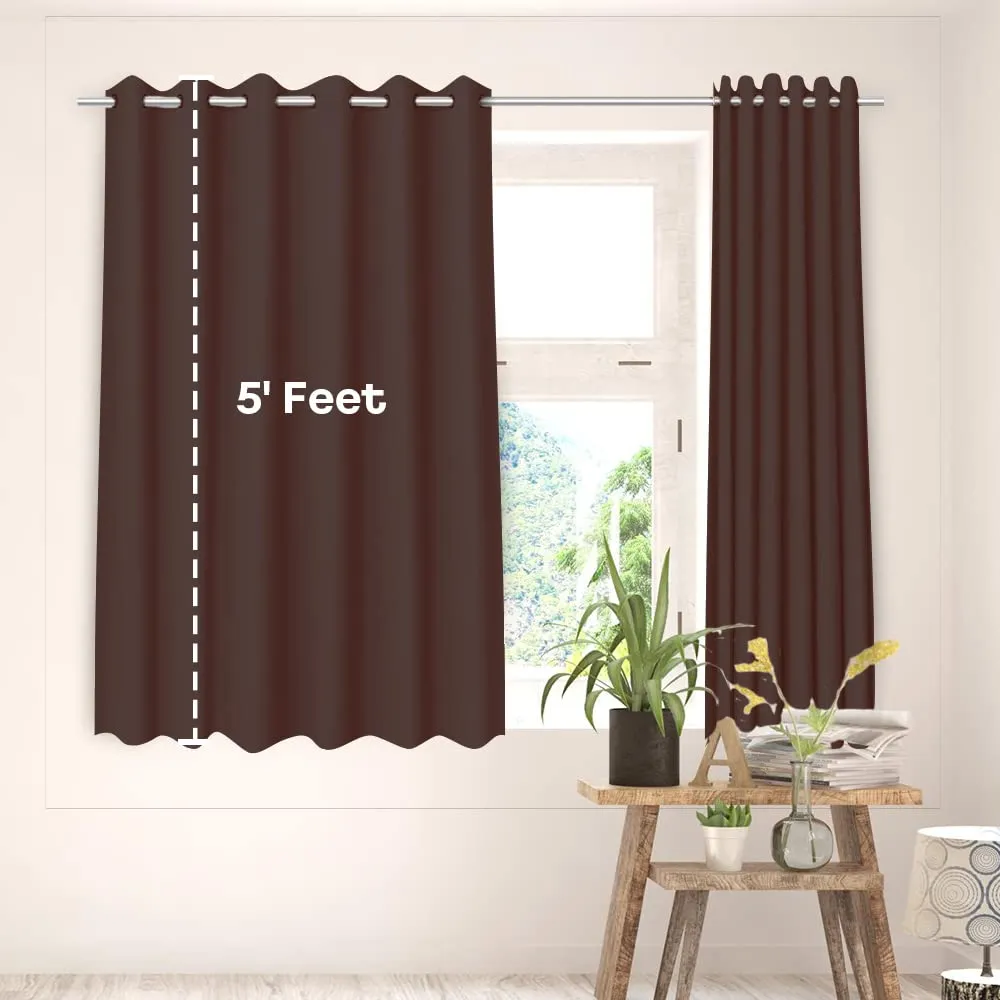 Heart Home Polyester Decorative 5 Feet Window Curtain Darkening Blackout | Drapes Curtain With 8 Eyelet For Home & Office (Coffee)