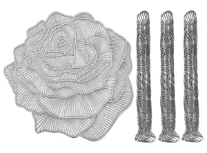 Heart Home Rose Design Non-Slip Heat Insulation Decorative Table Placemats, Set of 4 (Silver)-50HH01298